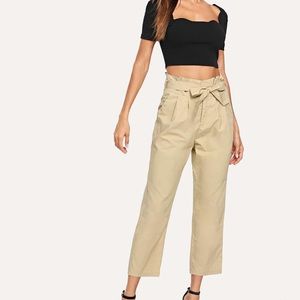 SHEIN Bow Tie Waist Slant Pocket Cropped Pants